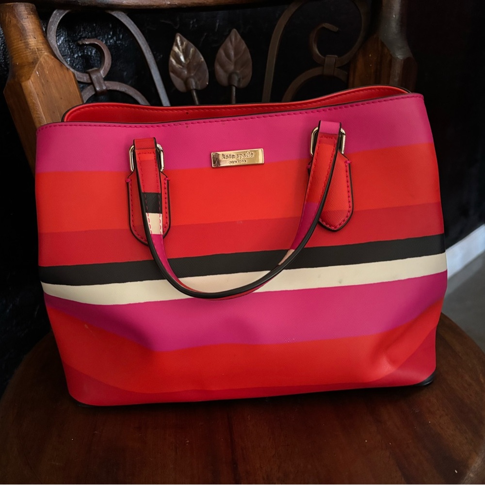 Kate Spade Red and Pink Striped Bag EXCELLENT very bright